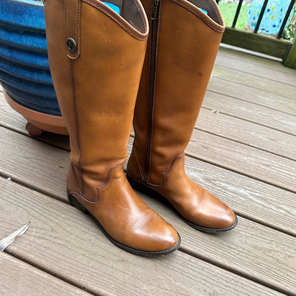 Frye Marissa Medallion Inside Zip Tall Boot. Color: Cognac. - Picture 2 of 15